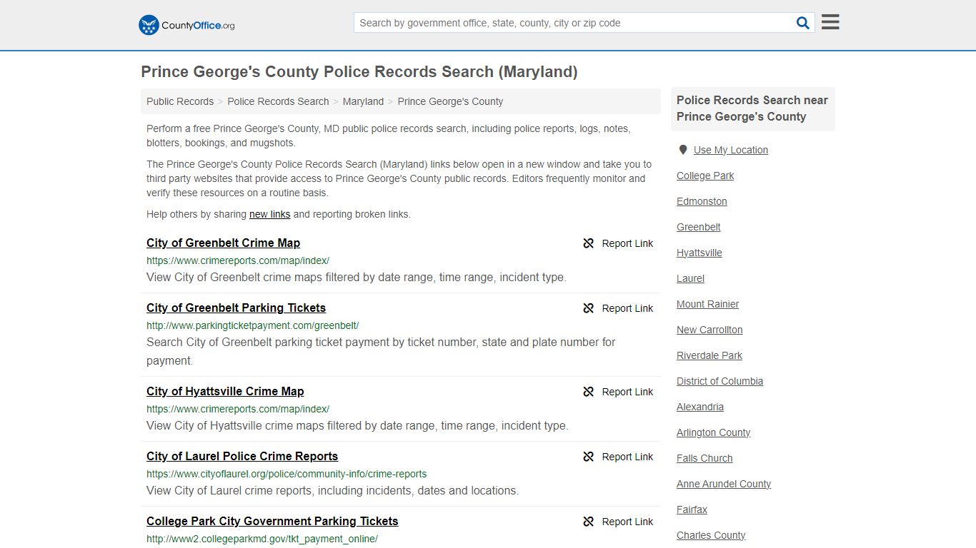 Prince George's County Police Records Search (Maryland)