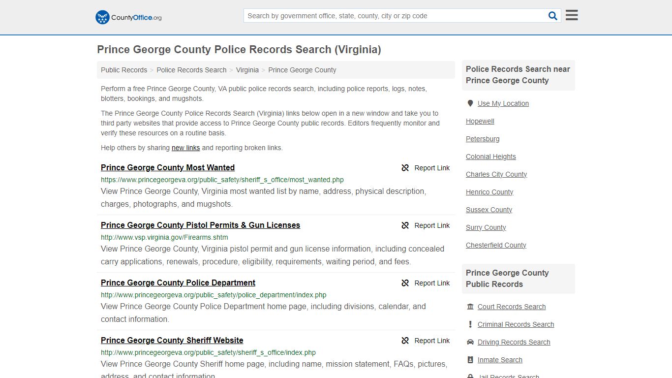 Prince George County Police Records Search (Virginia)